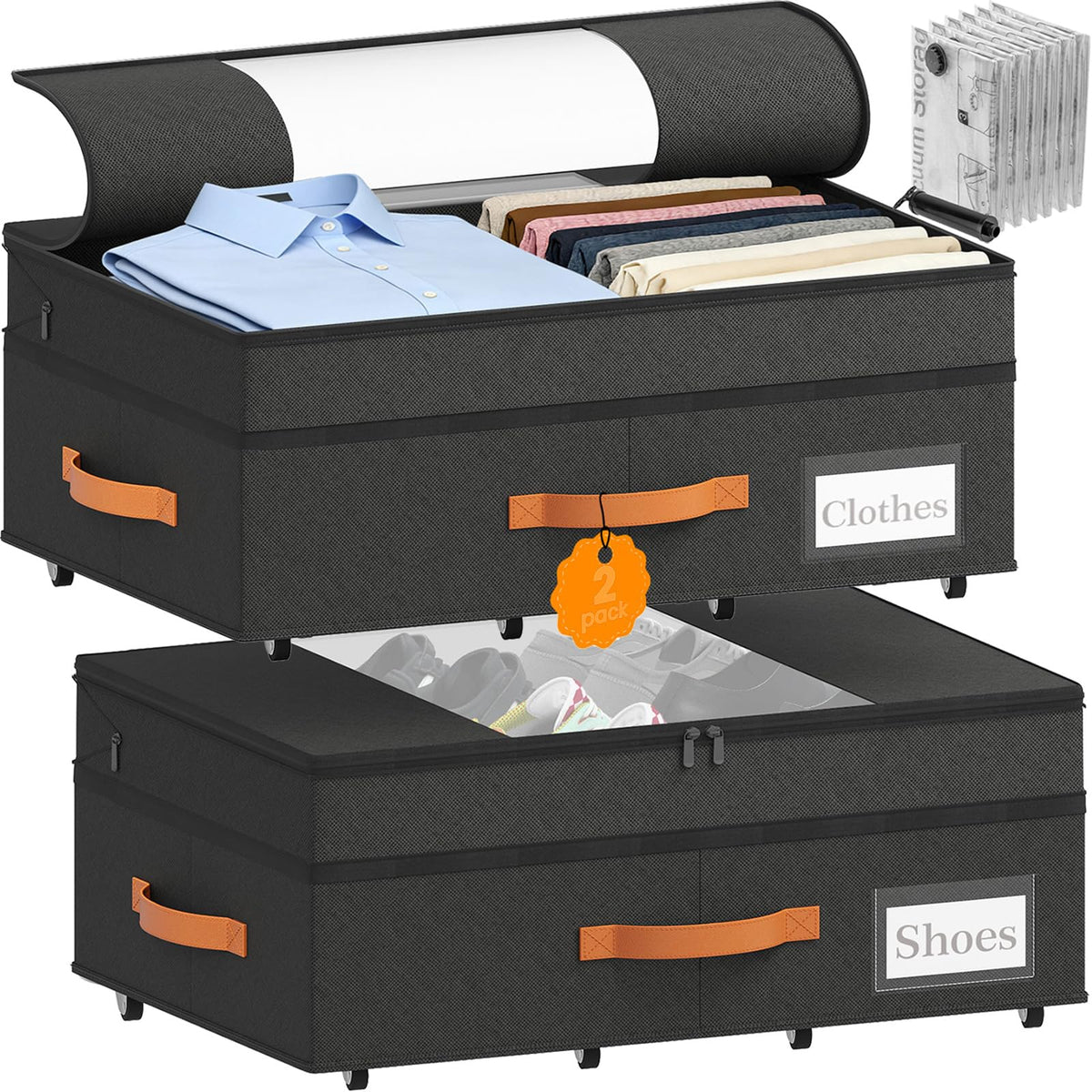 TOSKING 2-Pack Under Bed Storage Bins with Wheels, Gray