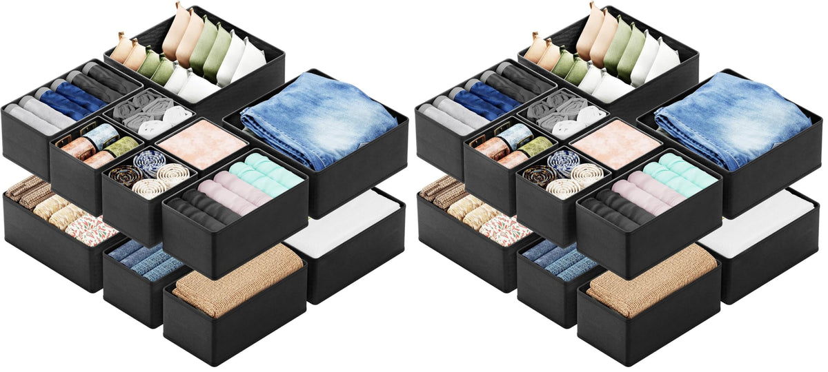SpaceAid Drawer Organizer Clothes, 12 Pack Dresser Organizer Bins for Nursery, Closet Organization and Storage Dividers for Clothing, Baby Clothes, Underwears, Socks (Black)