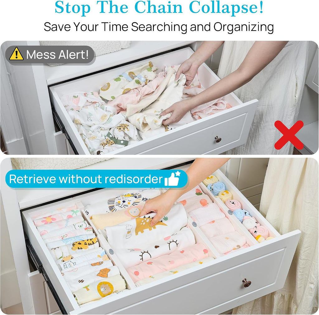 Vtopmart Drawer Dividers for Clothes 8 Pack, Adjustable 4" High Expandable from 11.3"-17" Dresser Drawer Organizer, Plastic Drawers Separators for Dresser, Baby Clothes, Kitchen and Office Storage