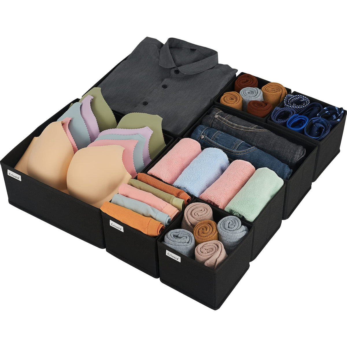 Criusia Drawer Organizer Clothes,16 Pack Underwear Drawer Organizers, Foldable Closet Organizers and Storage Dresser Drawer Dividers Clothing Organizer for Clothes, Socks, Scarves, Bra, Ties (Beige)