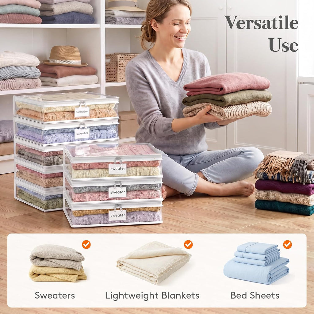 Lifewit 6 Pack Clear Zippered Storage Bags, Plastic Sweater Storage Bags Clothing Organizer for Blankets Linen Sweater Bed Sheet Quilt Clothes (15.7 x 13.8 x 3.9 Inch)