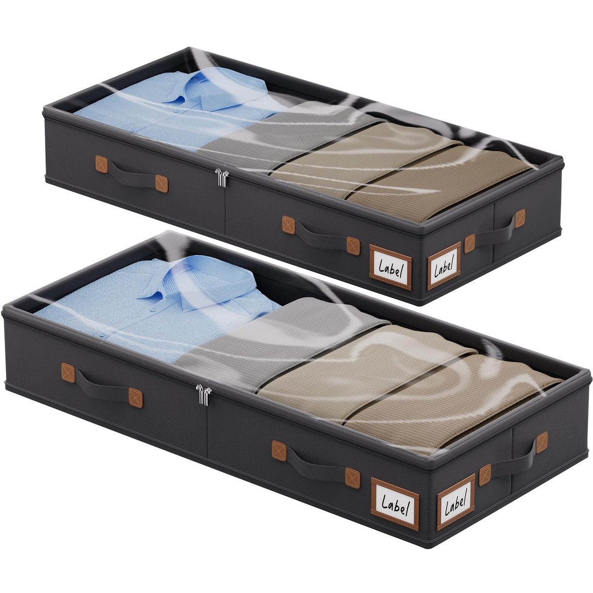 FHSQX Under Bed Storage Container 2Pack 6 Inches Low Profile Under-bed Organizer Bins Slim Under Couch Storage Box Ideal For Seasonal Clothes Blankets Towel Fabric (2, Beige, 31.5 * 16.5 * 6in)