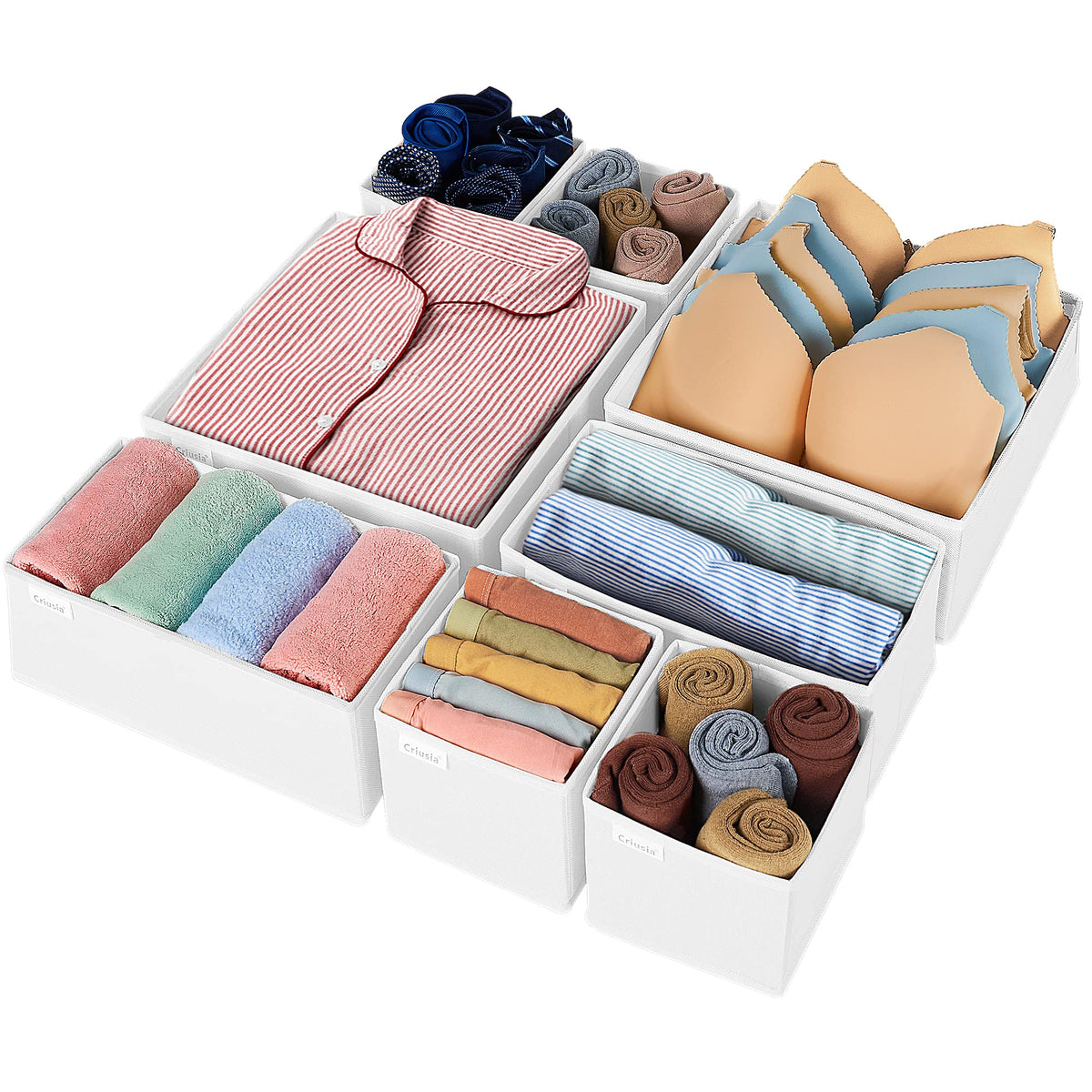 Criusia Drawer Organizer Clothes,16 Pack Underwear Drawer Organizers, Foldable Closet Organizers and Storage Dresser Drawer Dividers Clothing Organizer for Clothes, Socks, Scarves, Bra, Ties (Beige)