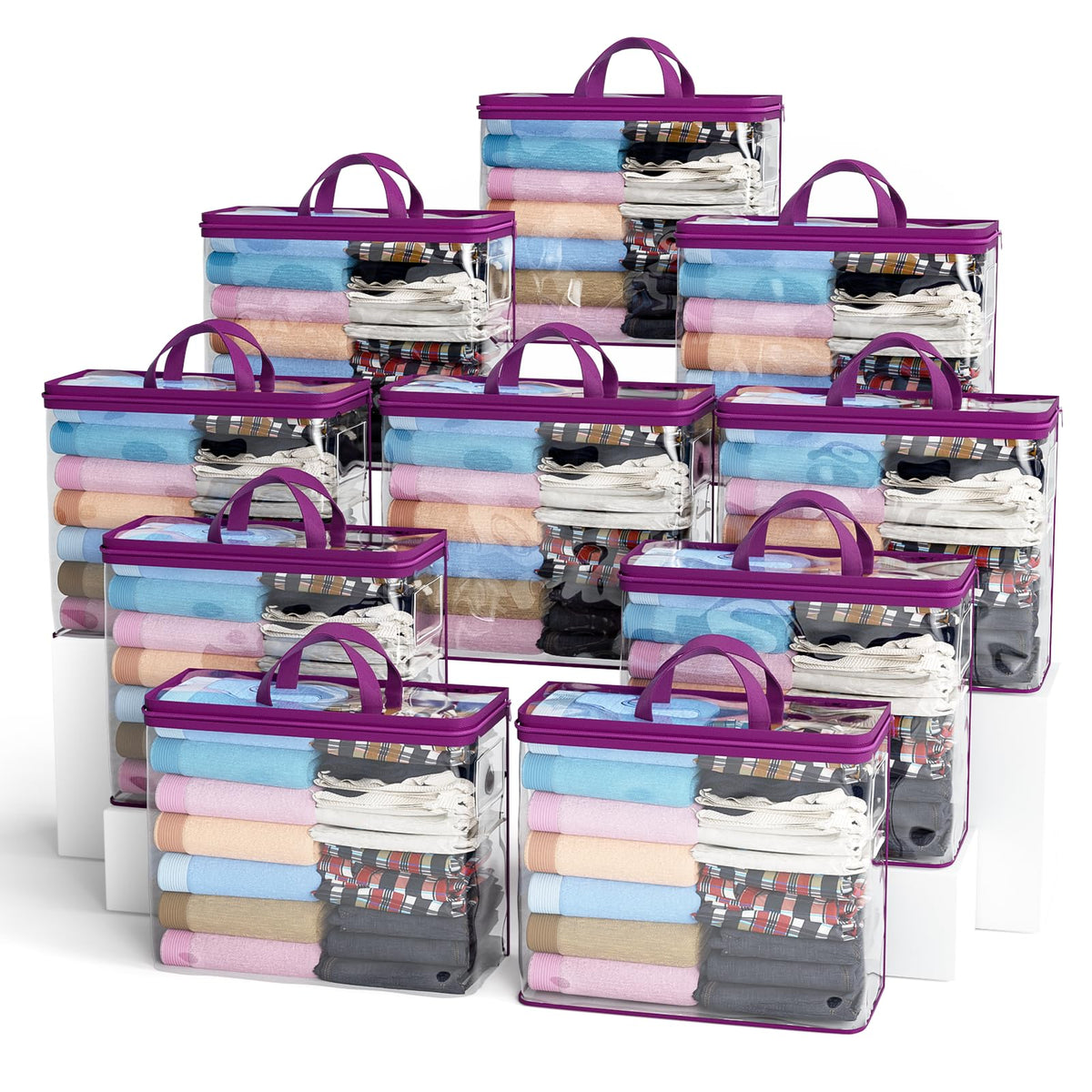 10PACK Clear Zippered Storage Bags for Clothes, 22L Plastic Clothes and Under-Bed Storage Organizers, Blanket Storage Bags for Bedding, Linen, Blankets, Comforters, Clothing & Toys (White)