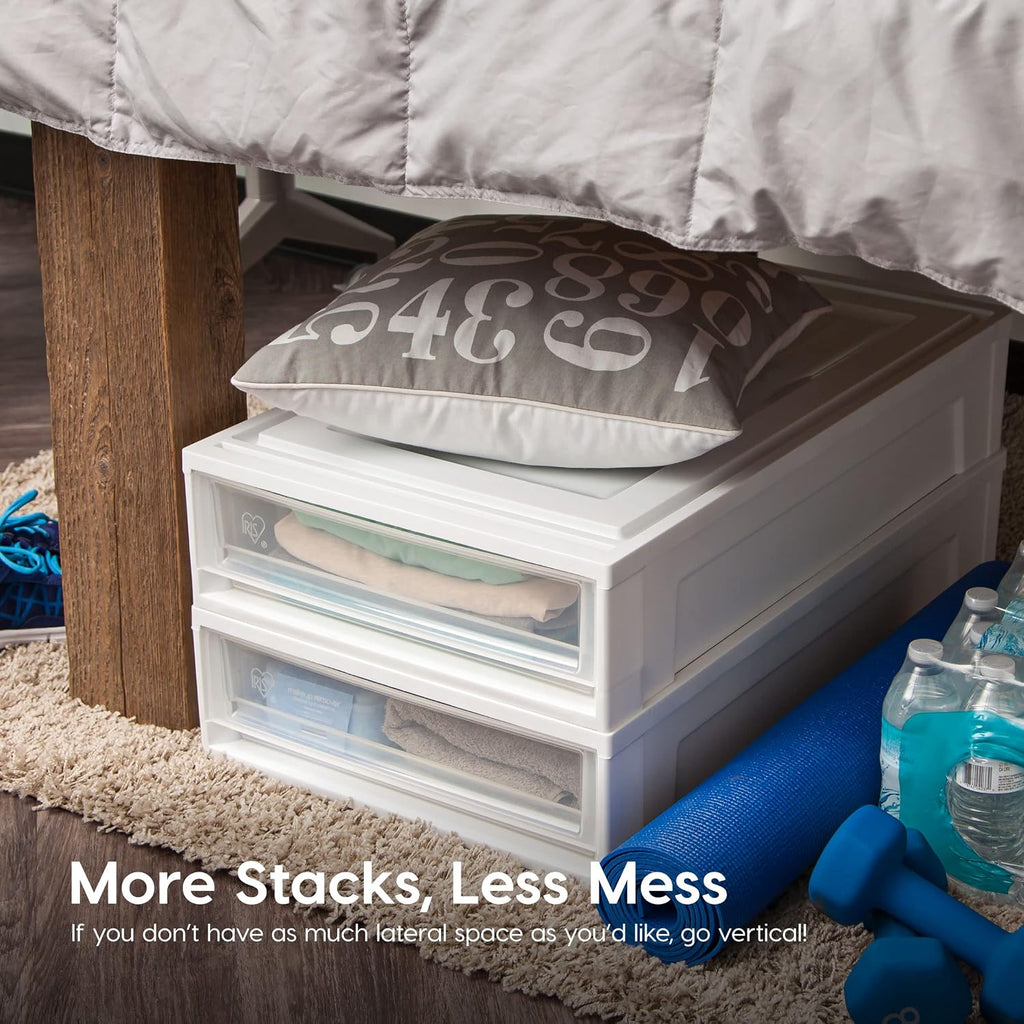 IRIS USA 4-Pack, 27 Qt. Under Bed Storage Bin with Sliding Drawers, White