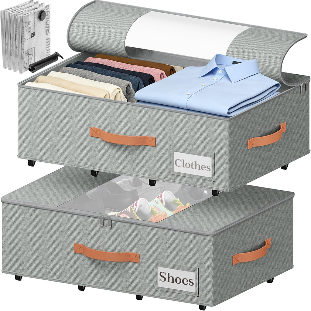 TOSKING 2-Pack Under Bed Storage Bins with Wheels, Gray