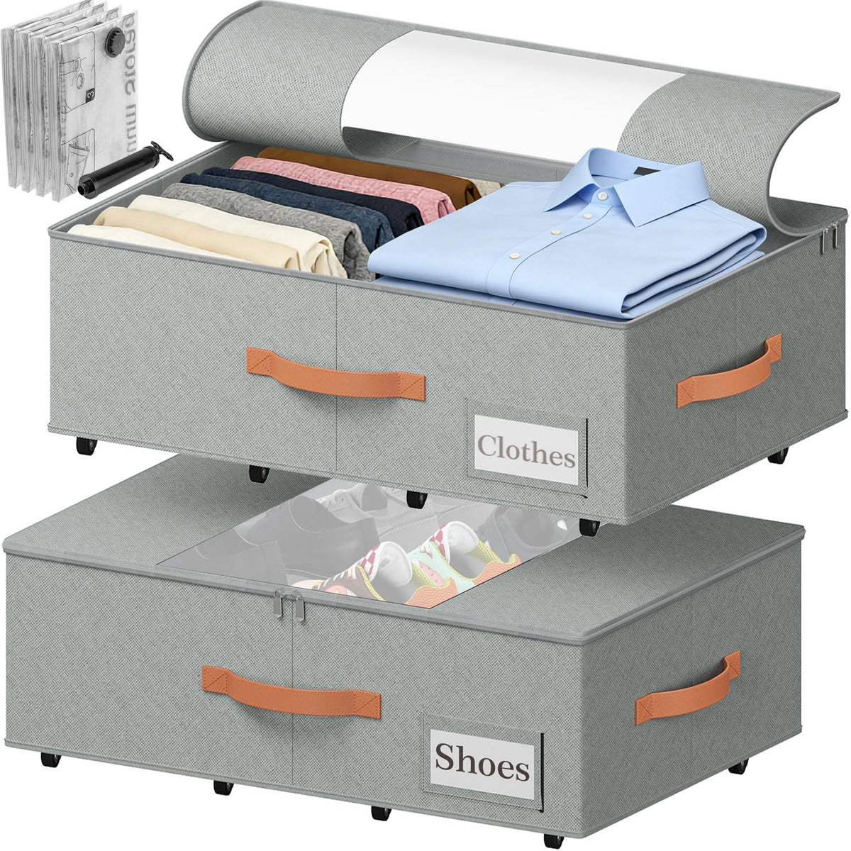 TOSKING 2-Pack Under Bed Storage Bins with Wheels, Gray