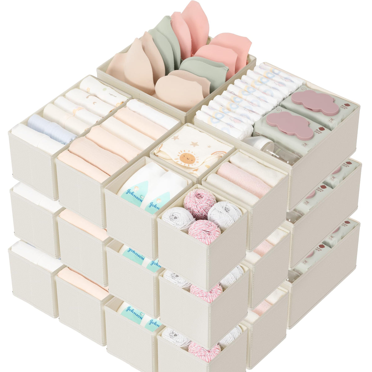 Criusia Drawer Organizer 18-Piece Set, Dresser Organizer for Baby Clothes, Foldable Closet Storage & Drawer Dividers for Underwear, Socks, Nursery (Beige)