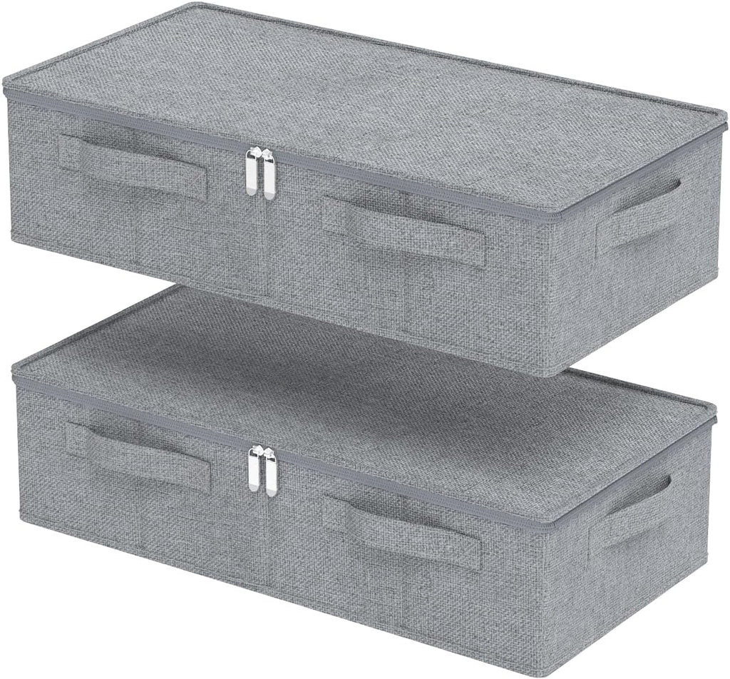 Underbed Fabric Storage Box with Lids,23.6x11.8x5.9in,Grey,2 Pack