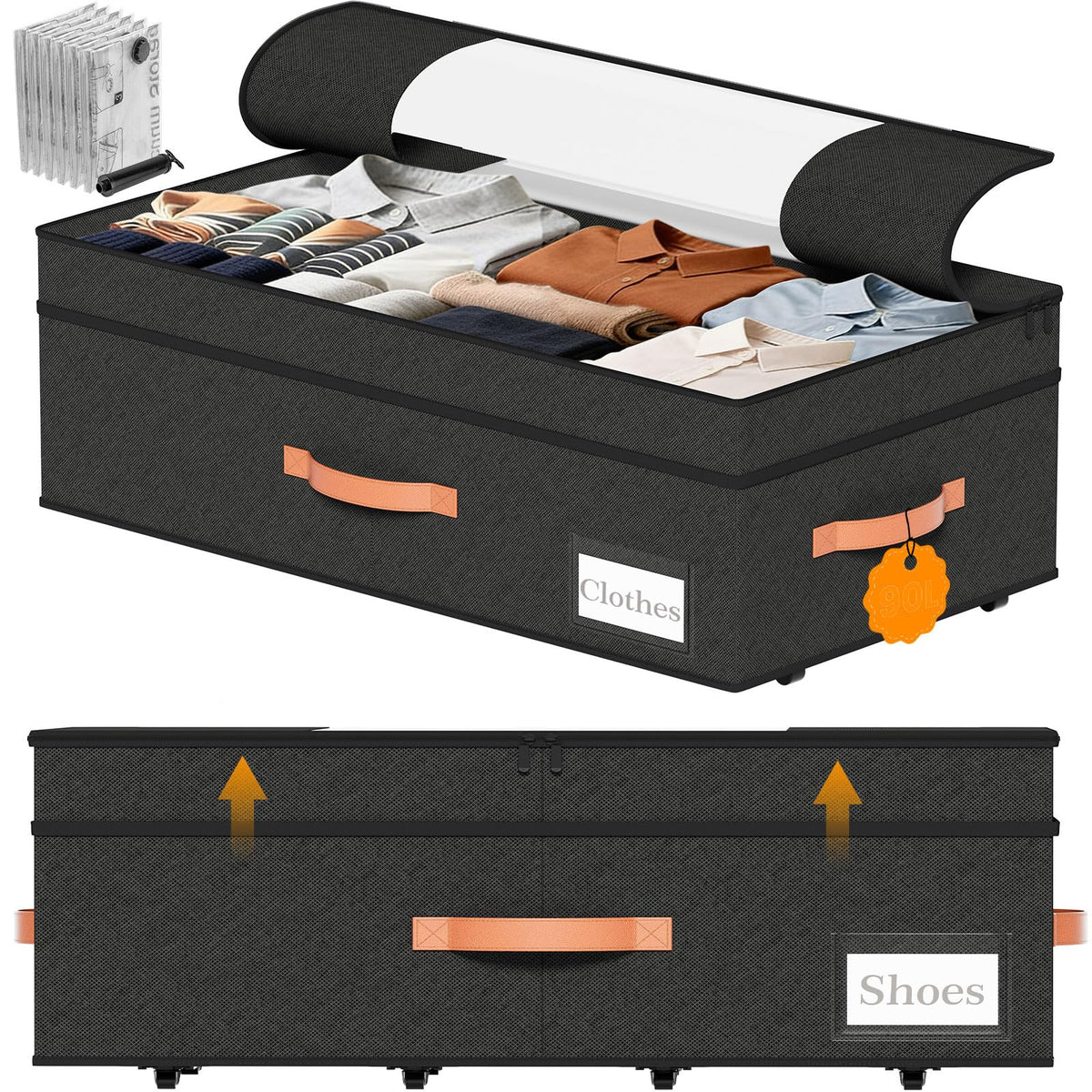 TOSKING 2-Pack Under Bed Storage Bins with Wheels, Gray