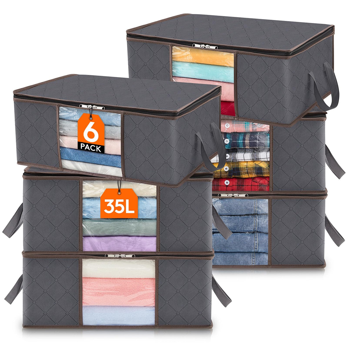 Lifewit 3 Pack 90L Clothes Storage Bins with Lids, Foldable Blanket Storage Bags with Zippers, Clear Window and Reinforced Handles, Closet and Organization for Clothing, Sweater, Comforter, Bedding
