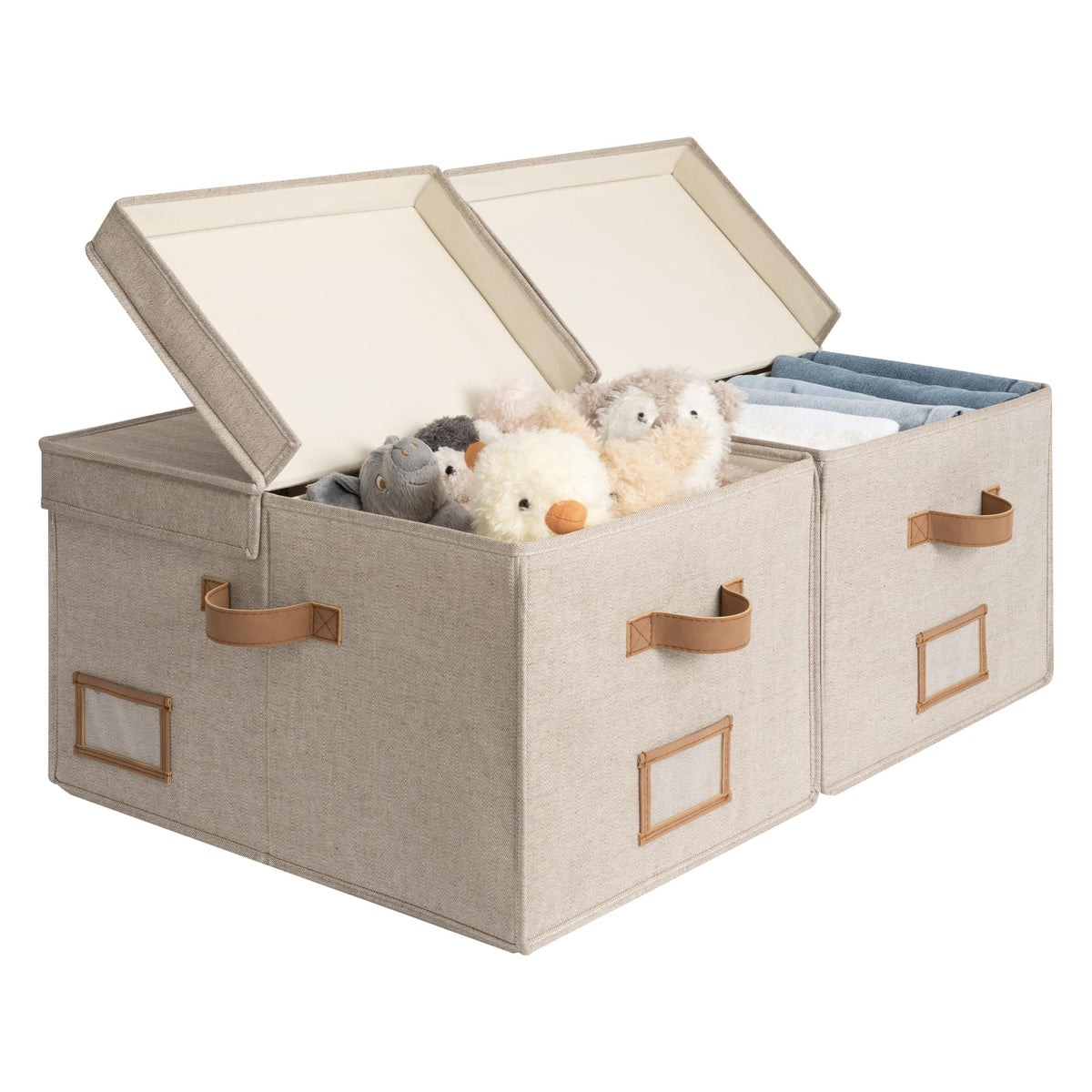 StorageWorks Large Decorative Storage Boxes with Lids, Beige Linen