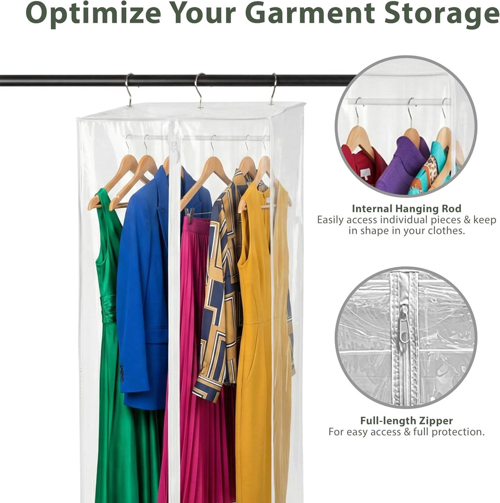 Clear Garment Bag, 42" Hanging Zippered Closet Organizer