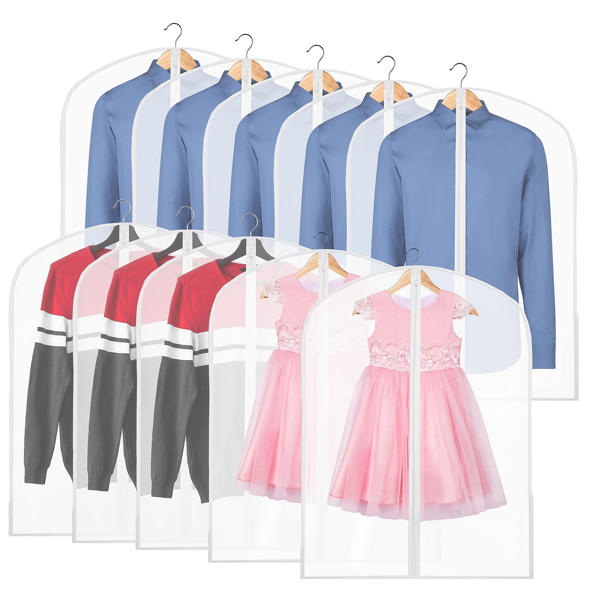 Simple Houseware 40-Inch Translucent Garment Bags with Zipper, 5 Pack