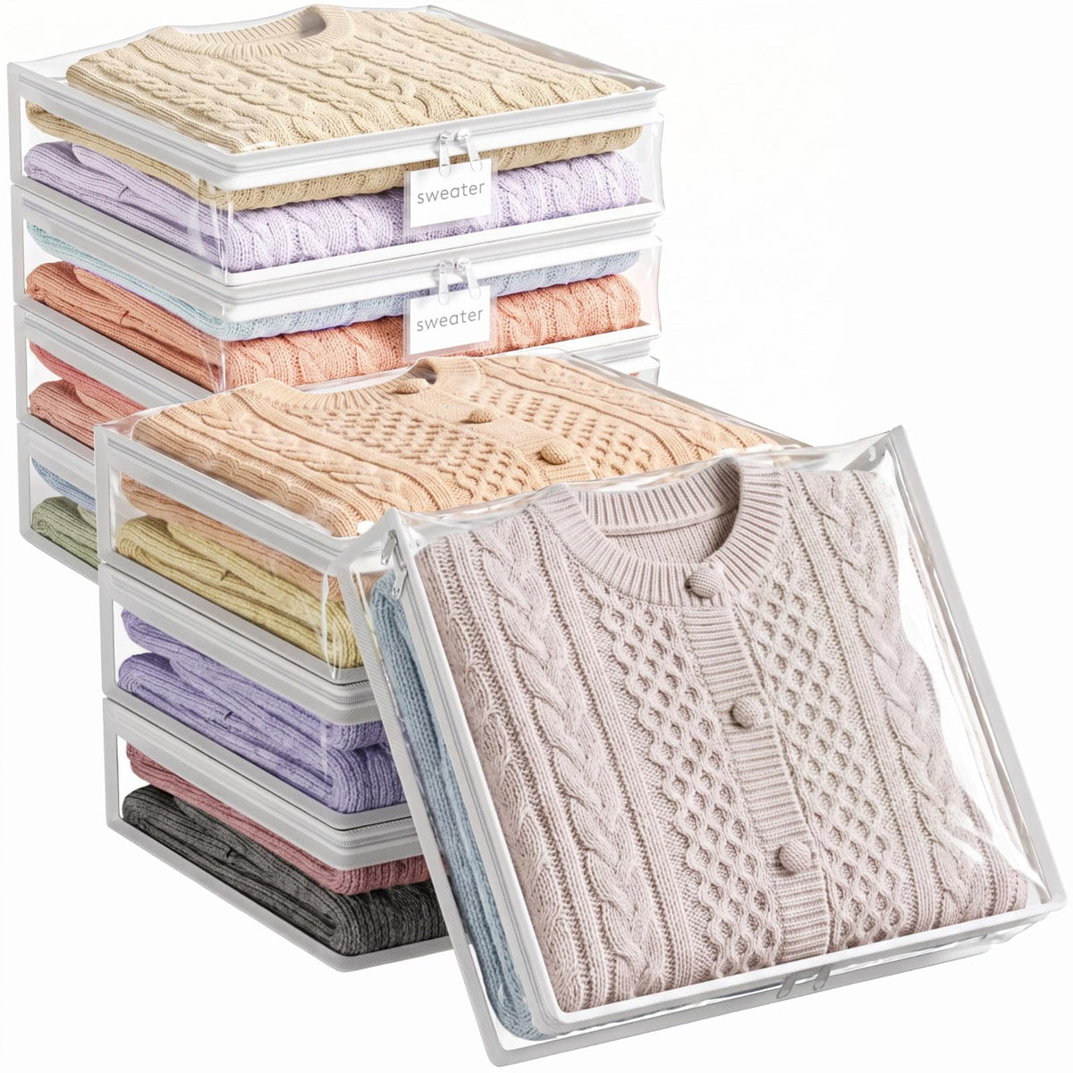 Lifewit 6 Pack Clear Zippered Storage Bags, Plastic Sweater Storage Bags Clothing Organizer for Blankets Linen Sweater Bed Sheet Quilt Clothes (15.7 x 13.8 x 3.9 Inch)