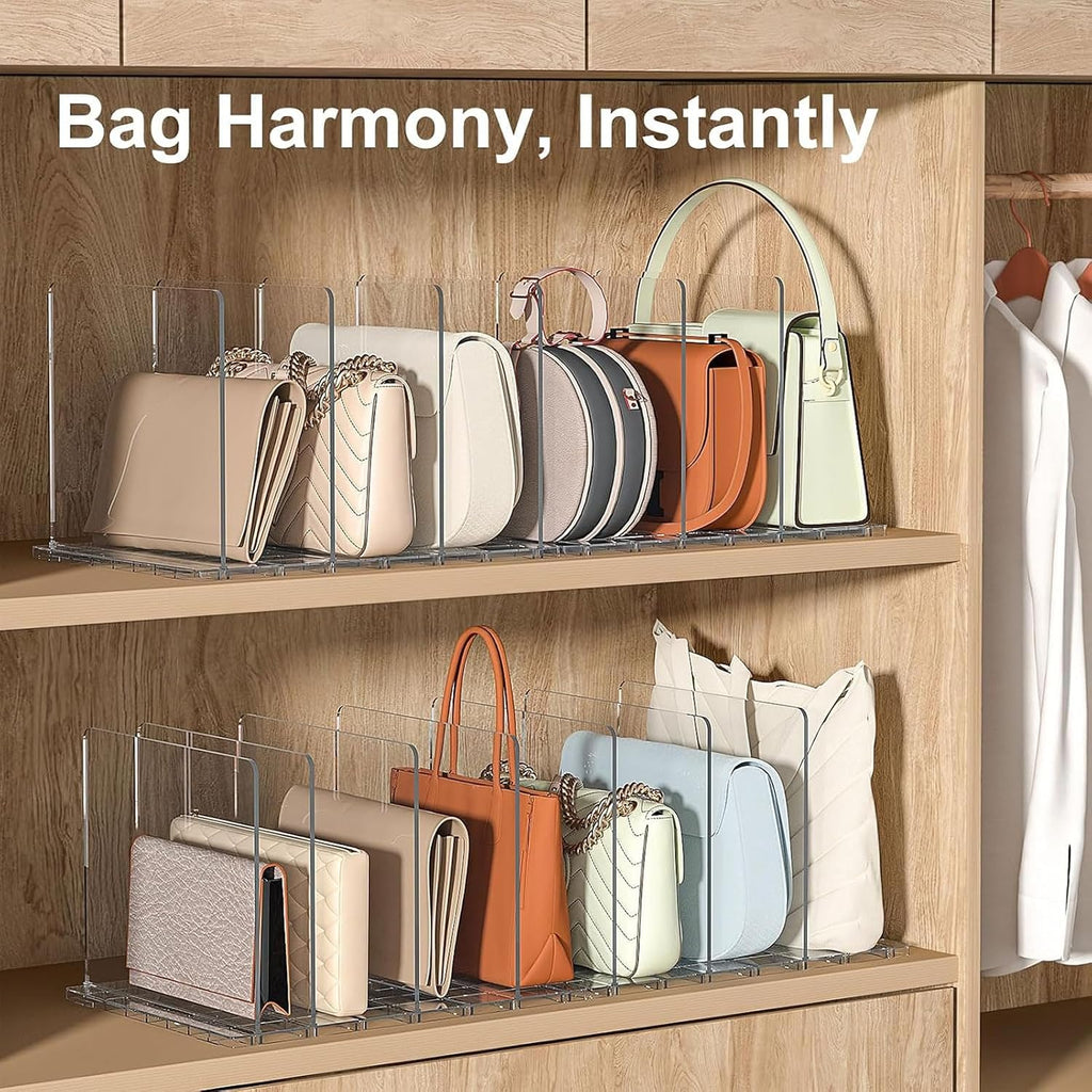 SortNStore Bag & Purse Organizer for Closet: Adjustable Clear Dividers