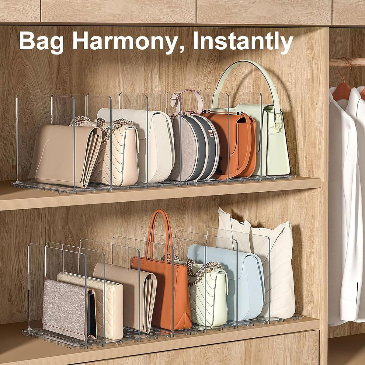 SortNStore Bag & Purse Organizer for Closet: Adjustable Clear Dividers