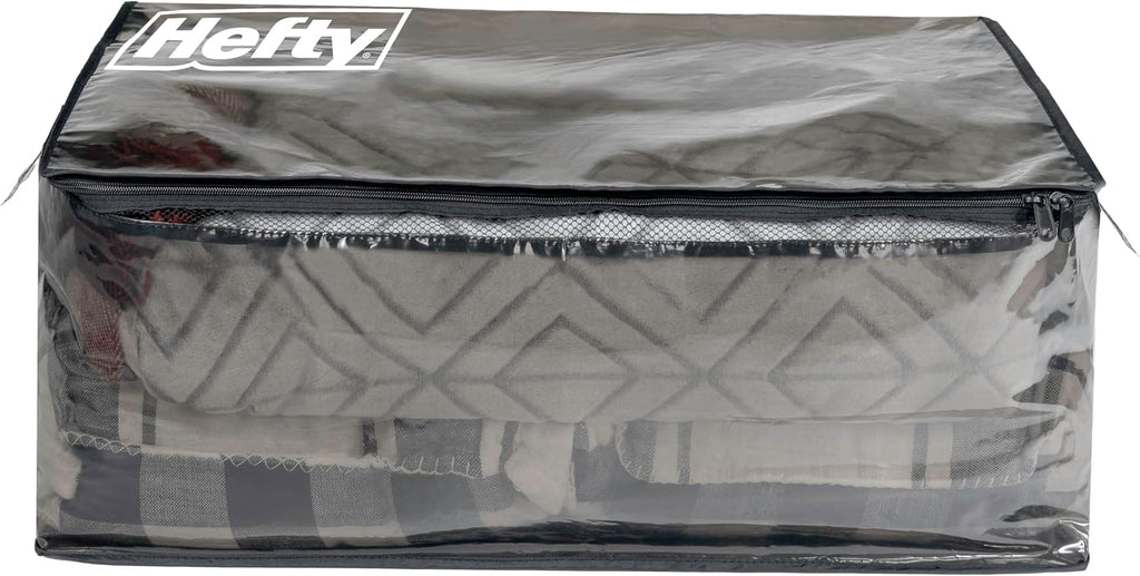 Hefty Storage Bags Extra Large Double Zipper Backpack, Heavy Duty Water Resistant Moving Totes with Shoulder Straps, Foldable Reusable Packing Organizers, 2 Pack (X-Large Black)