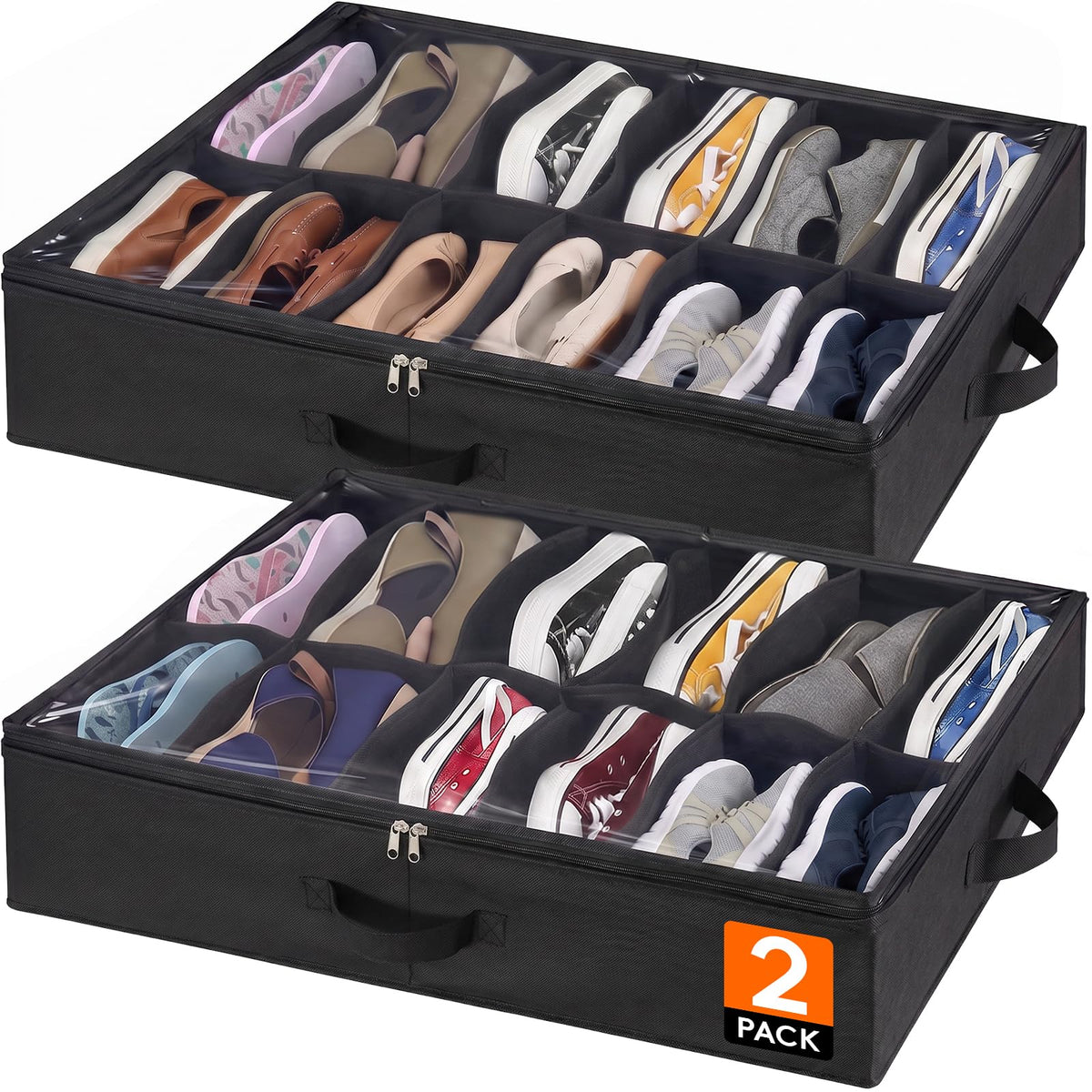 Lifewit Under Bed Shoe Storage Organizer Container, 3 Pack(12 Shoes Cells)