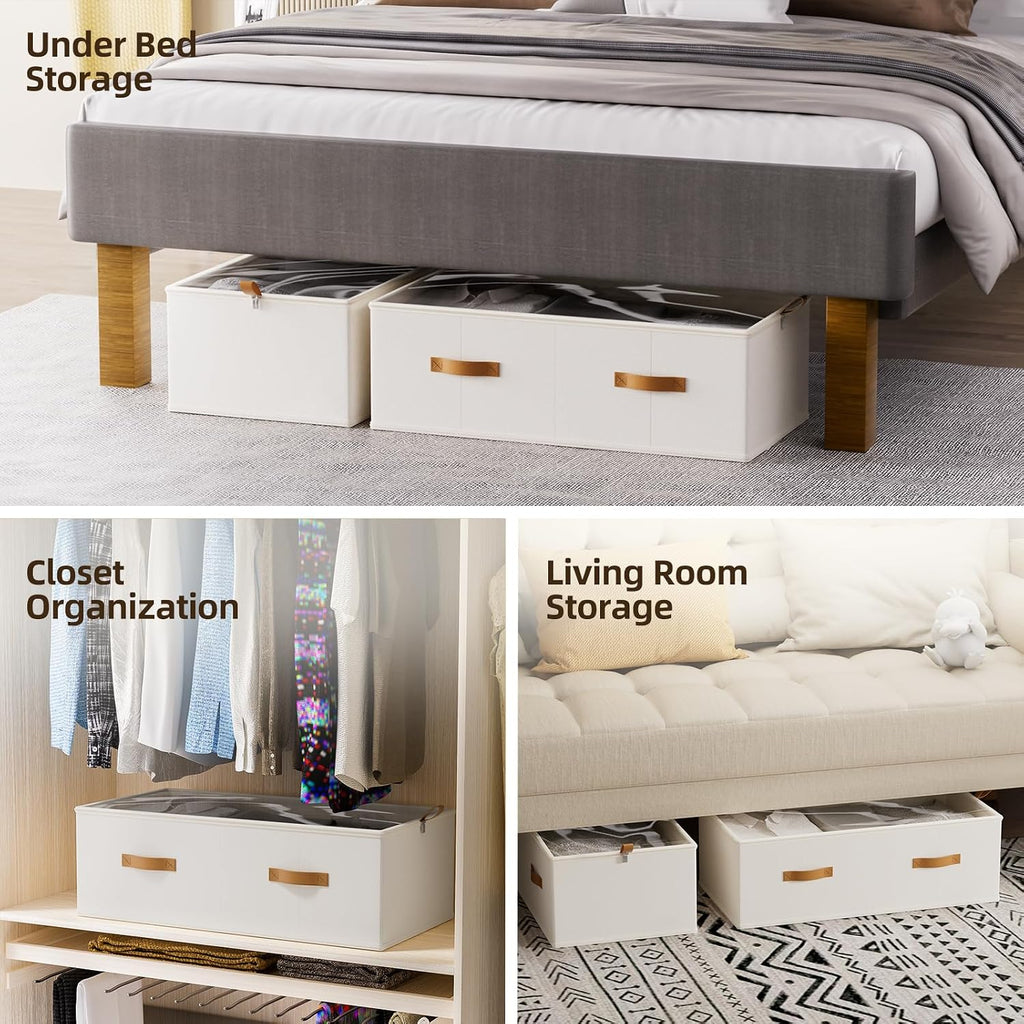 FHSQX Under Bed Storage Bins, White, 31.5x15.8x10 inch, 4 Pack