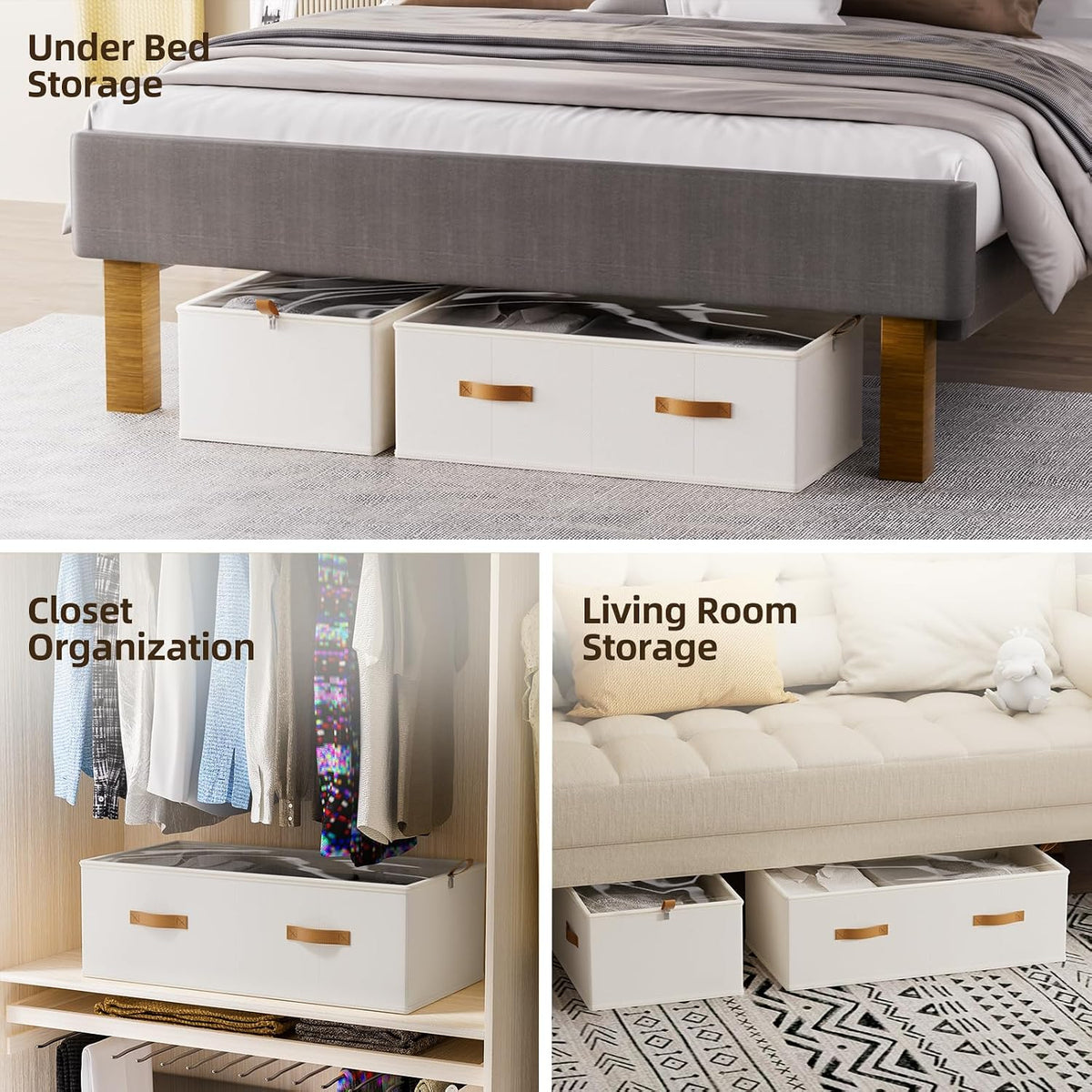 FHSQX Under Bed Storage Bins, White, 31.5x15.8x10 inch, 4 Pack