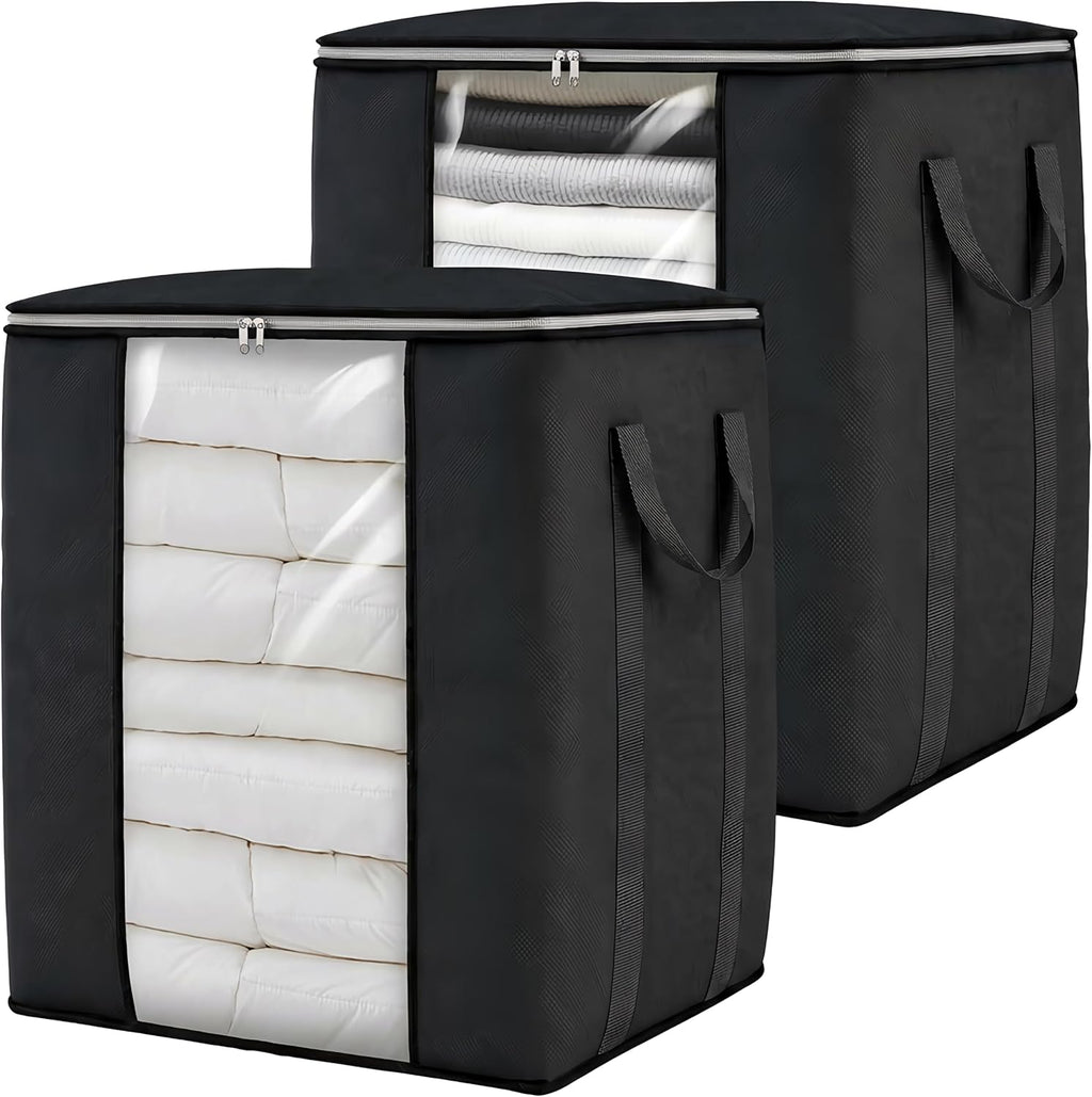 Blanket Storage Bags 120L for Comforter Clothes Bedding 2 Pack Black