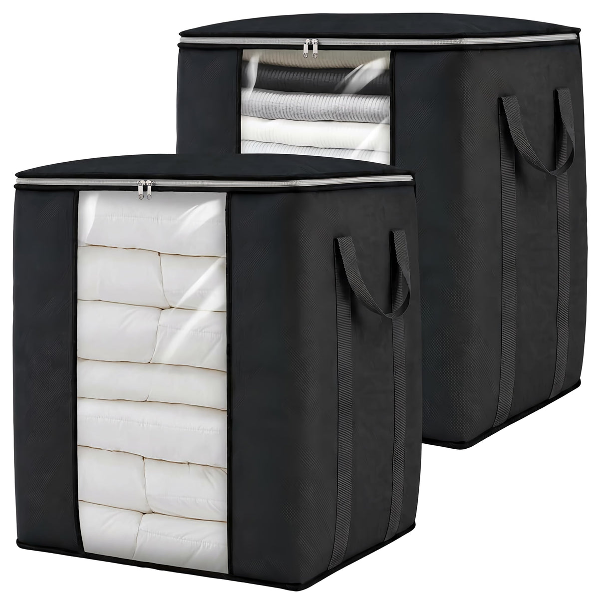 Blanket Storage Bags 120L for Comforter Clothes Bedding 2 Pack Black