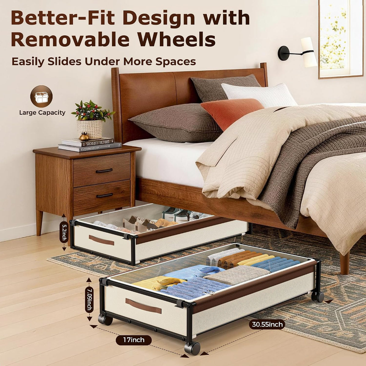 OMAIRA 2-Pack Under Bed Storage With Wheels,Underbed Shoe Storage Organizer