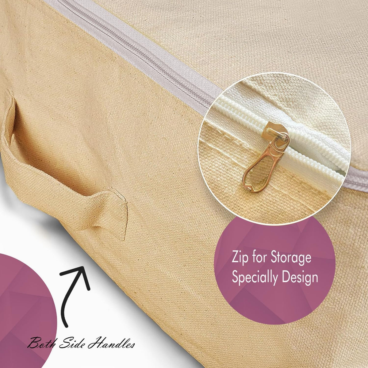 3 Pack Cotton Canvas Clothes Storage Bags/Saree Covers with Zip for Storage Specially Design for Woman Dresses, Sarees, Lehengas for Wardrobe Organizer (3)