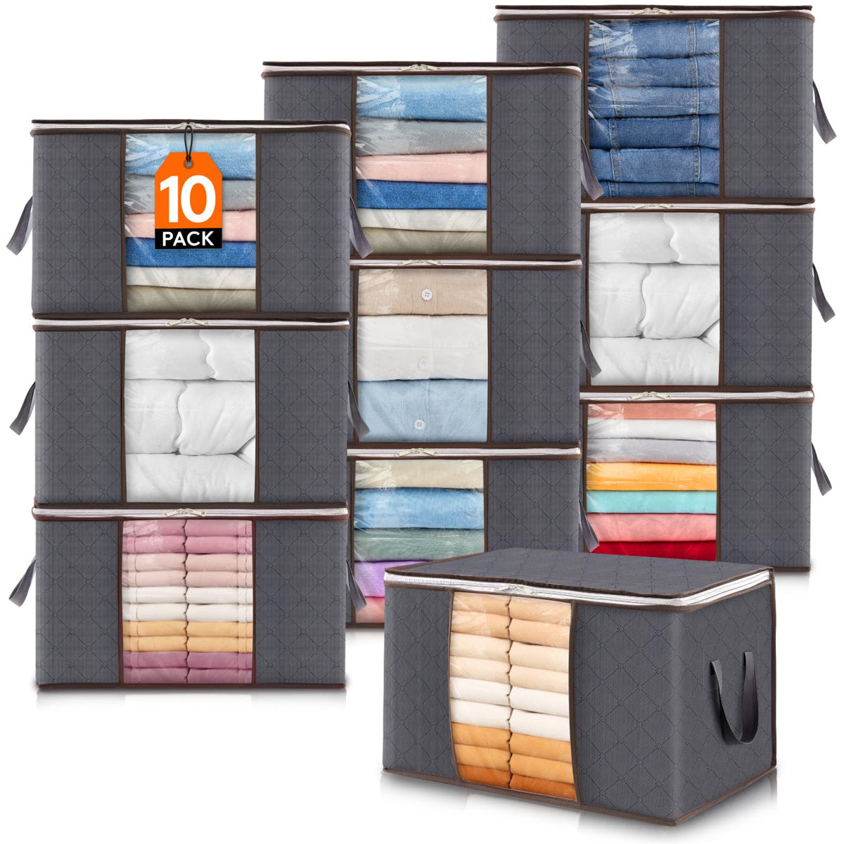 Lifewit 3 Pack 90L Clothes Storage Bins with Lids, Foldable Blanket Storage Bags with Zippers, Clear Window and Reinforced Handles, Closet and Organization for Clothing, Sweater, Comforter, Bedding