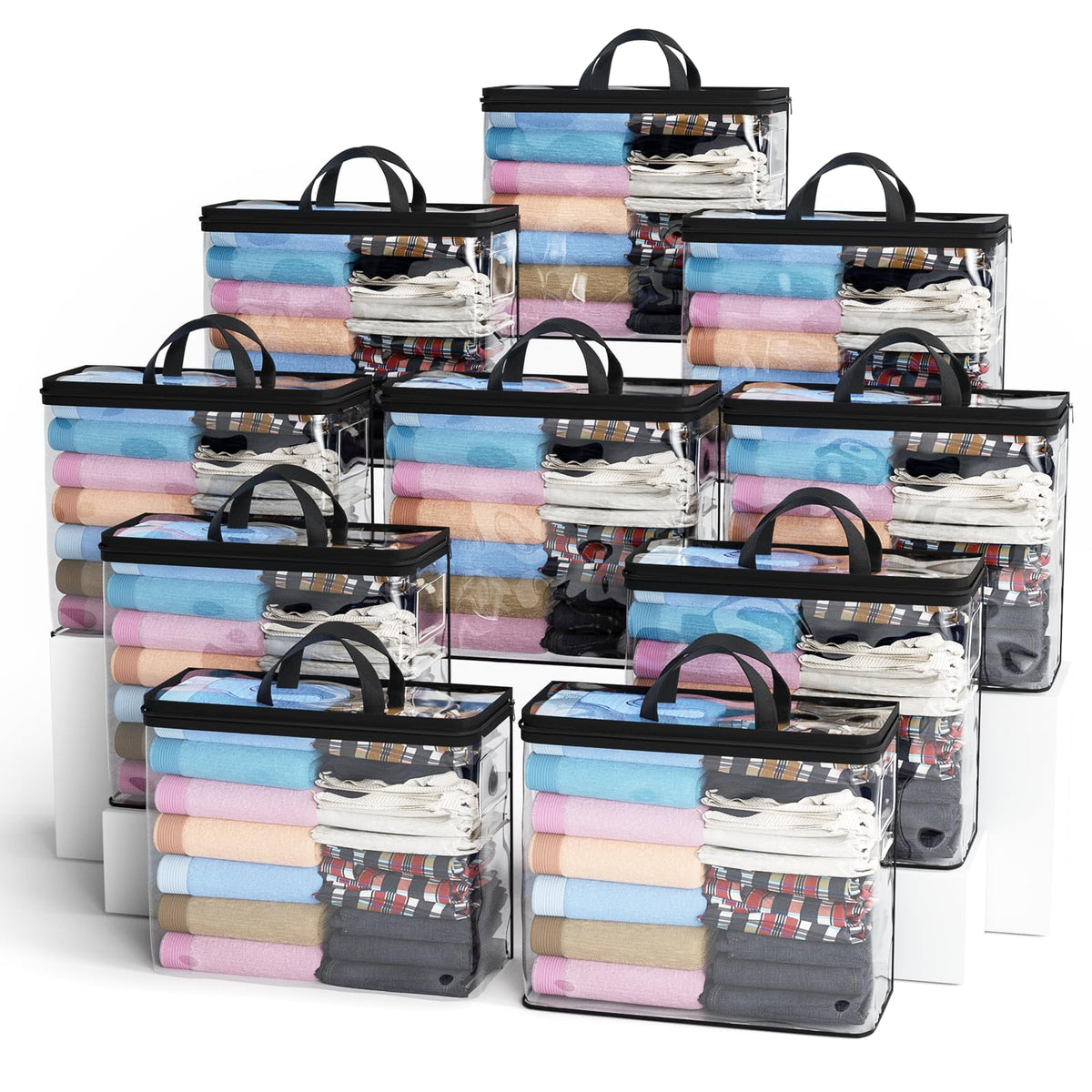 10PACK Clear Zippered Storage Bags for Clothes, 22L Plastic Clothes and Under-Bed Storage Organizers, Blanket Storage Bags for Bedding, Linen, Blankets, Comforters, Clothing & Toys (White)