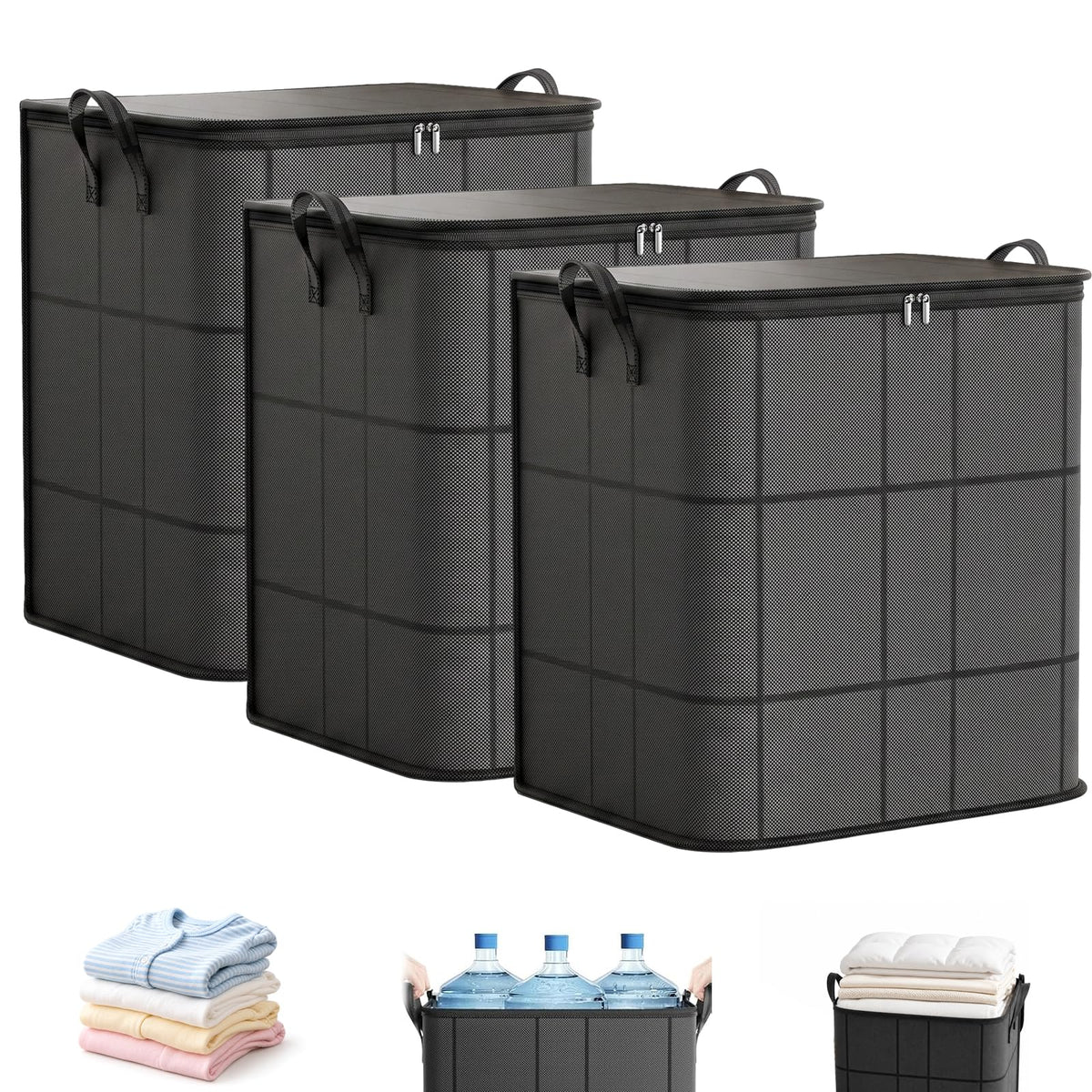 3PCS XXL Foldable Storage Bag with Reinforced Handles,180L Large Capacity