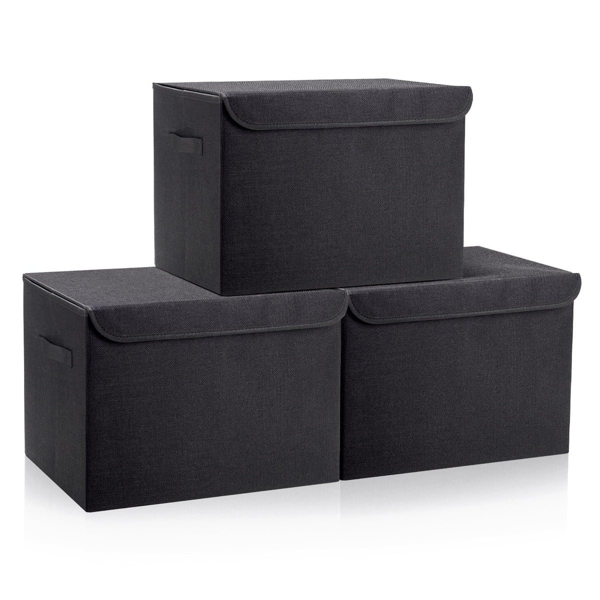 Bagnizer Large 22 Quart Linen Fabric Foldable Storage Bin Cube Organizer Basket with Flip-Top Lid & Handles, Clothes Blanket Box for Home, Office, Closet, Gray, 4 Pack 14.6 x 9.5 x 9.5”