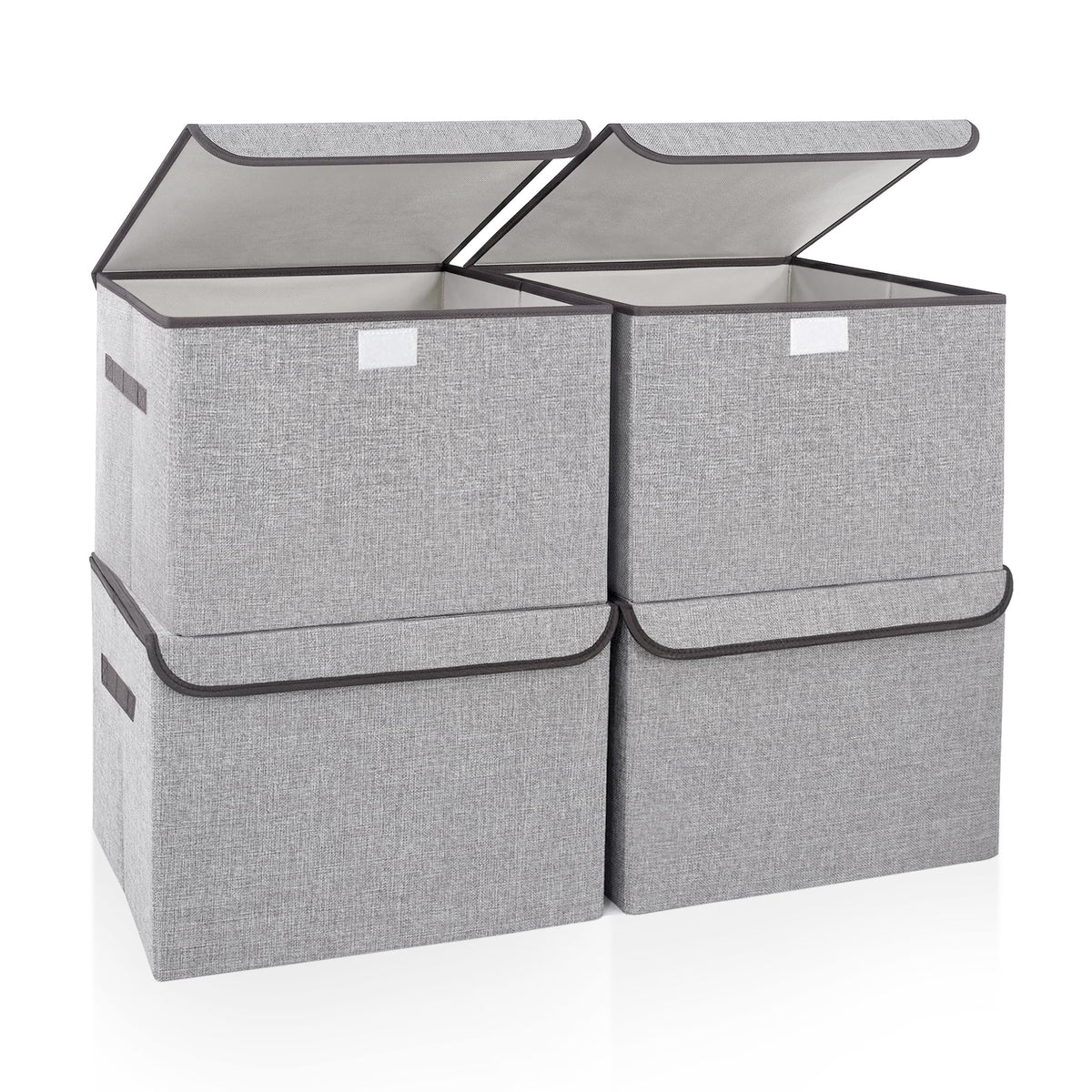 Bagnizer Large 22 Quart Linen Fabric Foldable Storage Bin Cube Organizer Basket with Flip-Top Lid & Handles, Clothes Blanket Box for Home, Office, Closet, Gray, 4 Pack 14.6 x 9.5 x 9.5”
