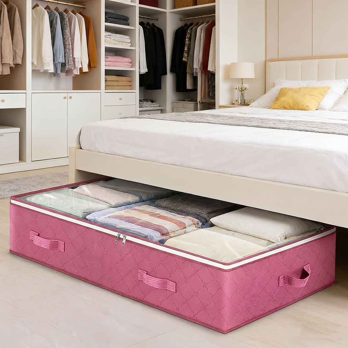 Under Bed Storage Box with Zipper Closure and Handles Low Profile for Bedroom, Living Room, Closet, Dorm & Storage Room, Black