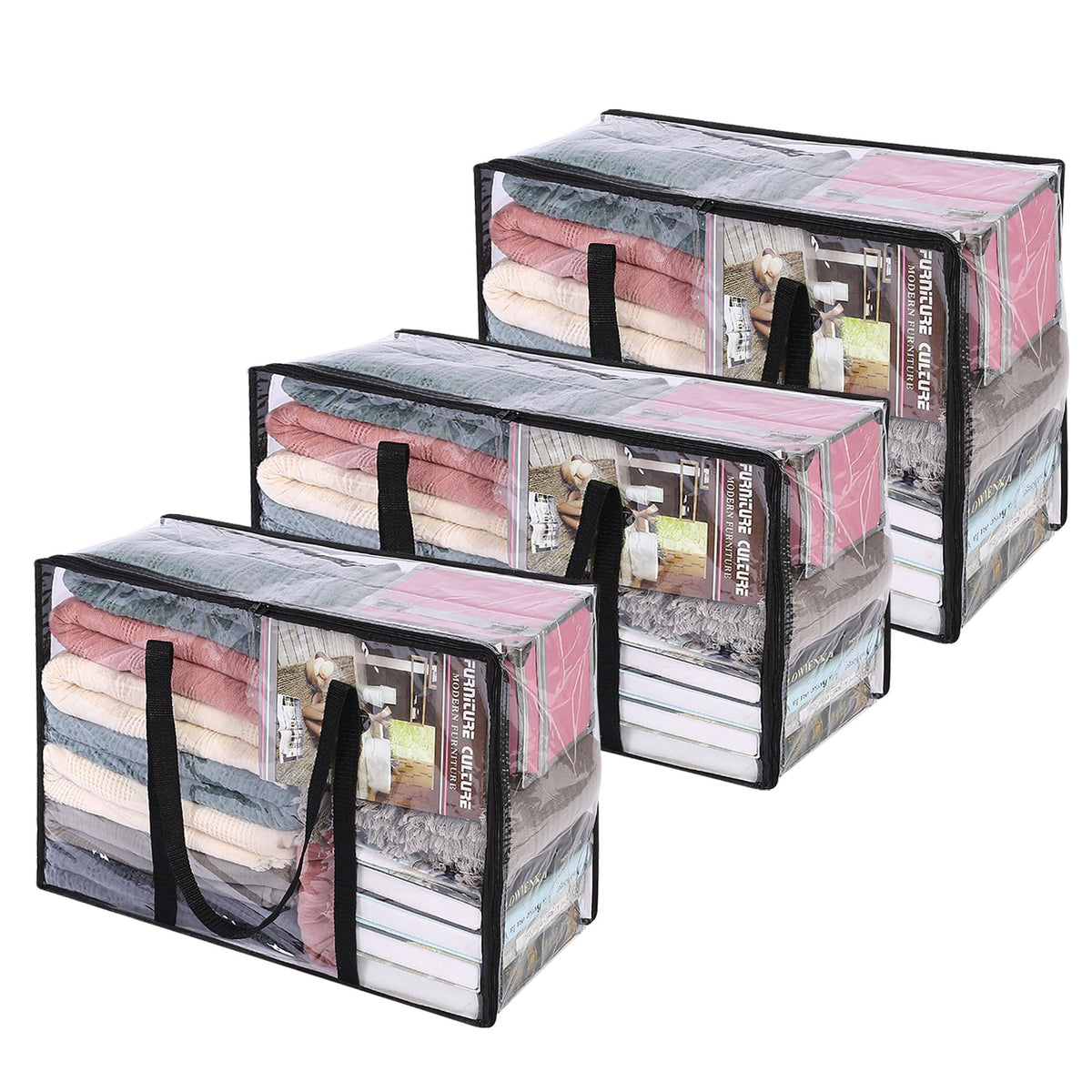 Vieshful 3 Pack Clear Storage Bags for Clothes Blanket Comforter & Bedding