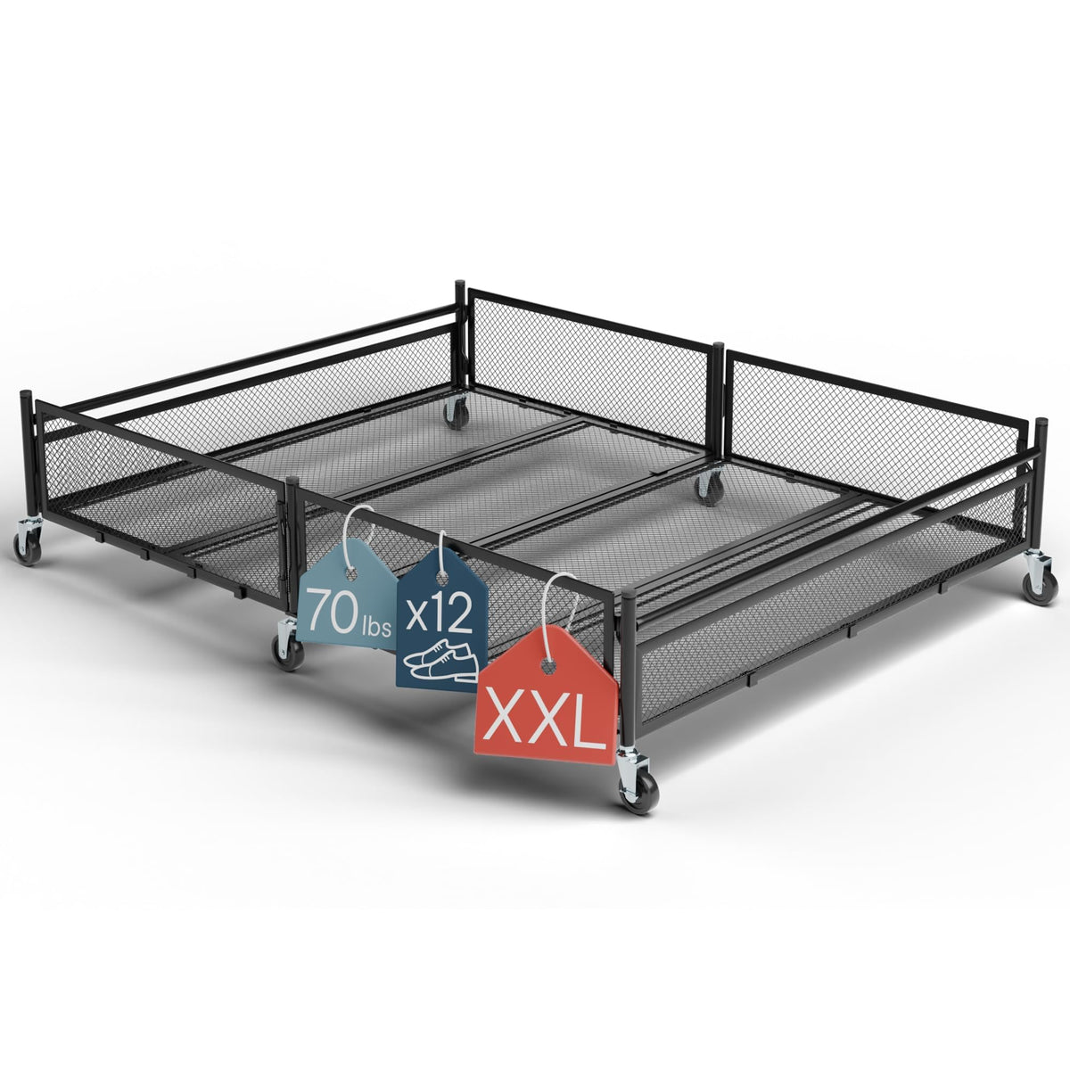 Under Bed Storage with Wheels, Large 86L, Heavy Duty Metal, Holds 70lb