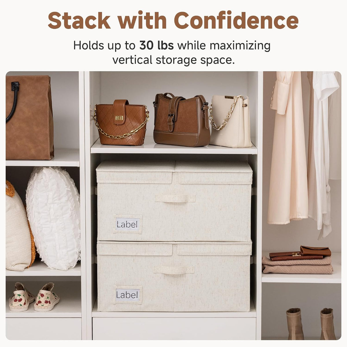 StorageWorks Large Decorative Storage Boxes with Lids, Beige Linen