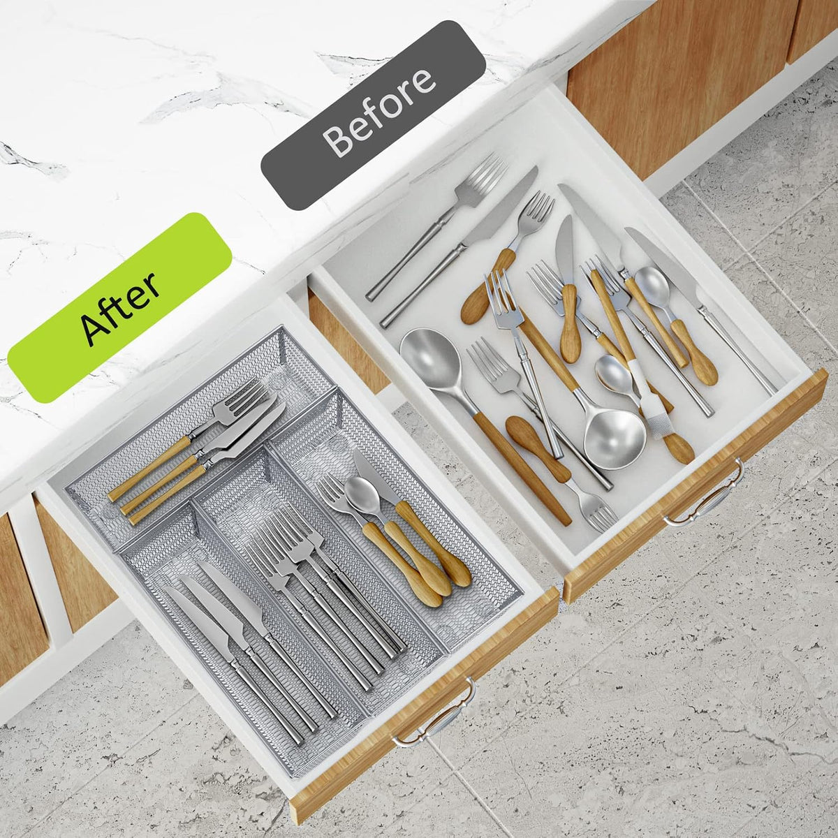 Neudeco Silverware Organizer, Silver, 9 * 3 * 2 inch, Pack 6