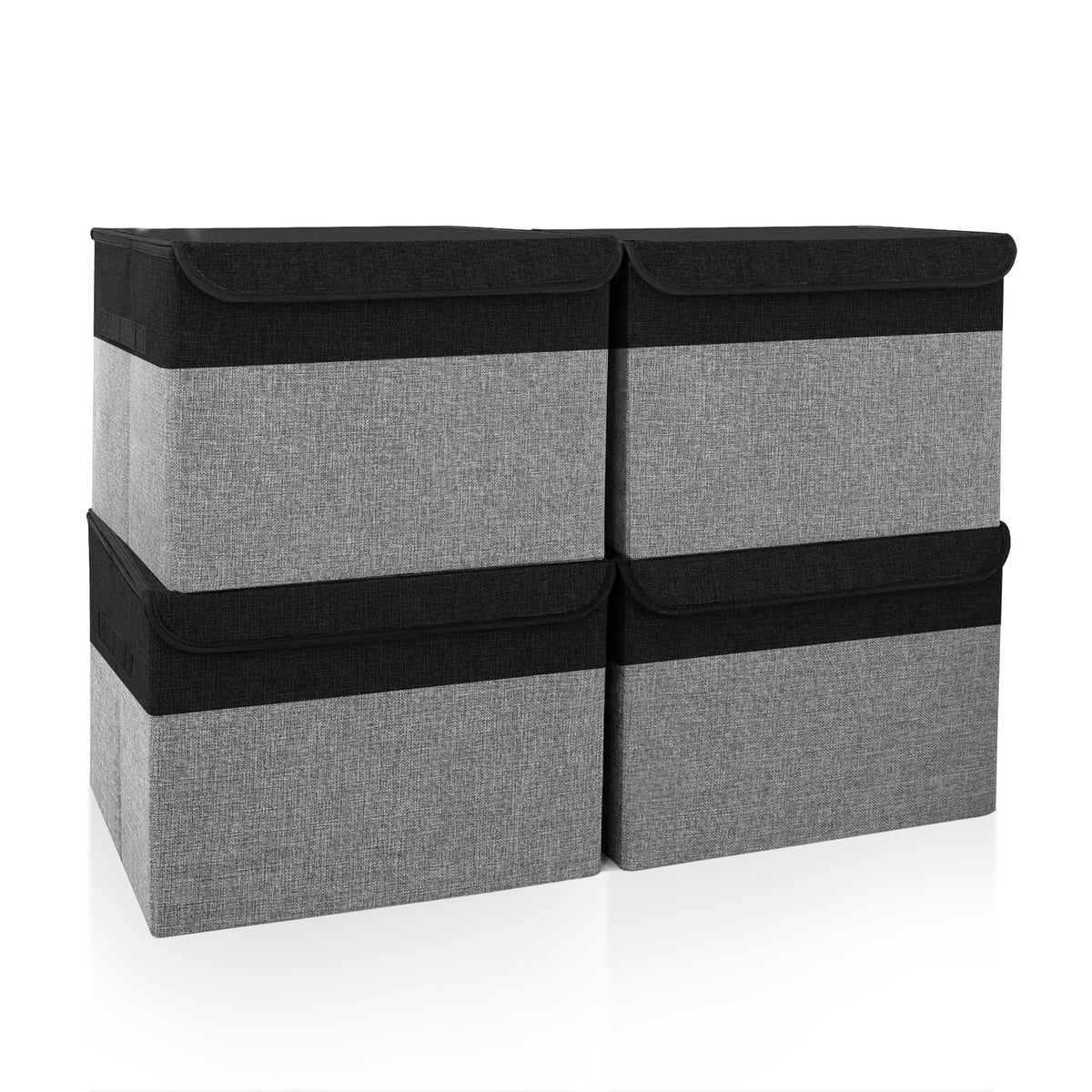 Bagnizer Large 22 Quart Linen Fabric Foldable Storage Bin Cube Organizer Basket with Flip-Top Lid & Handles, Clothes Blanket Box for Home, Office, Closet, Gray, 4 Pack 14.6 x 9.5 x 9.5”