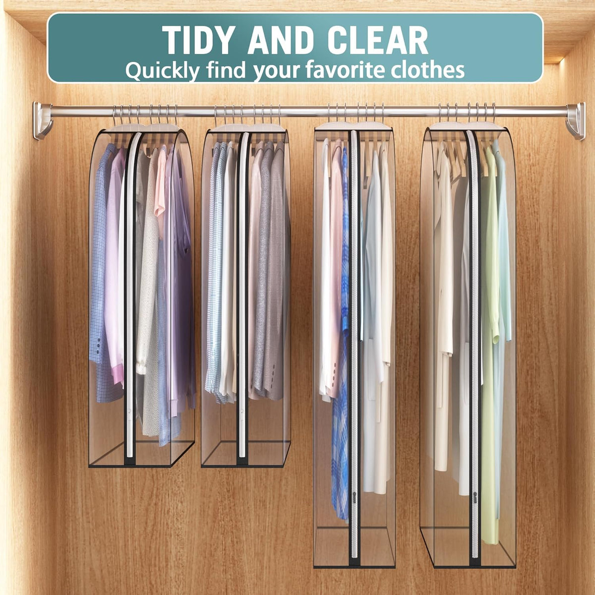 Liuoud Clear Garment Bags for Hanging Clothes 10” Gusseted, 4 Pack, 40”&50”