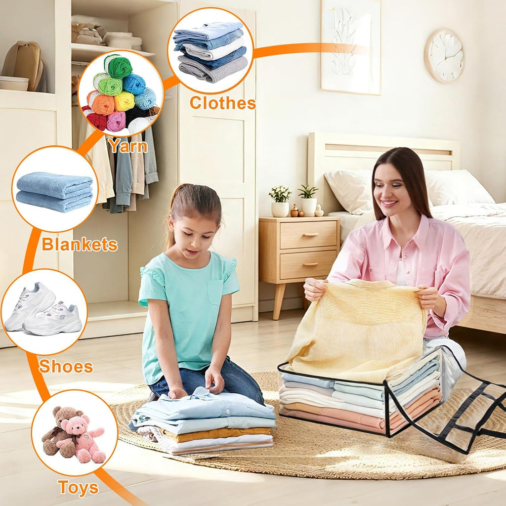 4 Pack Clear Clothes Storage Bags, 40L Vinyl Blanket Storage Containers with Heavy Duty Zipper, Foldable Moving Bags, Closet Organizers for Bedding, Clothing, Comforters, Linens, Duvet