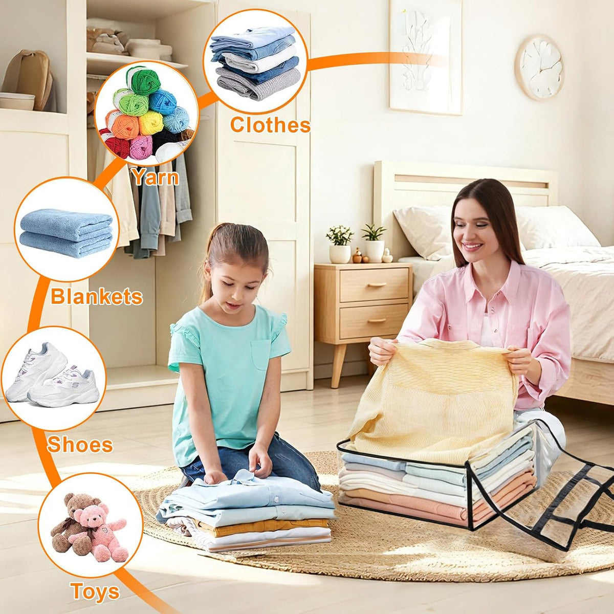 4 Pack Clear Clothes Storage Bags, 40L Vinyl Blanket Storage Containers with Heavy Duty Zipper, Foldable Moving Bags, Closet Organizers for Bedding, Clothing, Comforters, Linens, Duvet