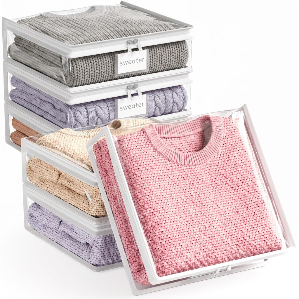 Lifewit 6 Pack Clear Zippered Storage Bags, Plastic Sweater Storage Bags Clothing Organizer for Blankets Linen Sweater Bed Sheet Quilt Clothes (15.7 x 13.8 x 3.9 Inch)