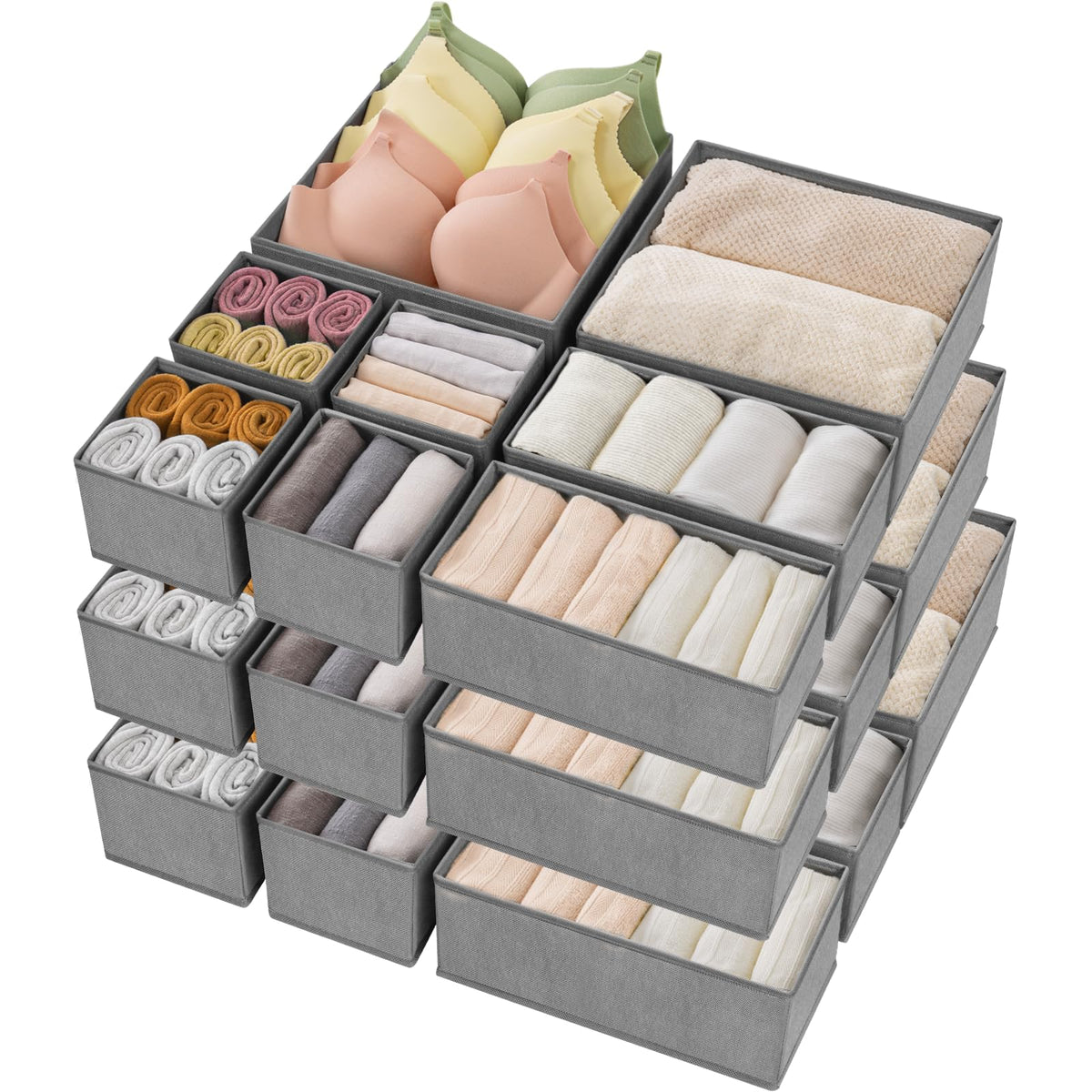 Criusia Drawer Organizer Clothes,16 Pack Underwear Drawer Organizers, Foldable Closet Organizers and Storage Dresser Drawer Dividers Clothing Organizer for Clothes, Socks, Scarves, Bra, Ties (Beige)