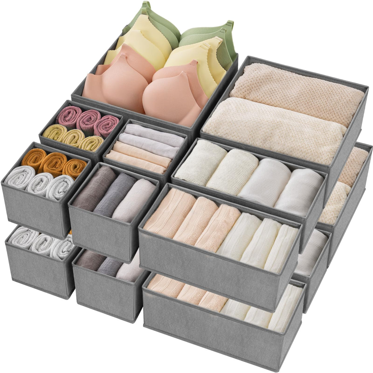 Criusia Drawer Organizer Clothes,16 Pack Underwear Drawer Organizers, Foldable Closet Organizers and Storage Dresser Drawer Dividers Clothing Organizer for Clothes, Socks, Scarves, Bra, Ties (Beige)