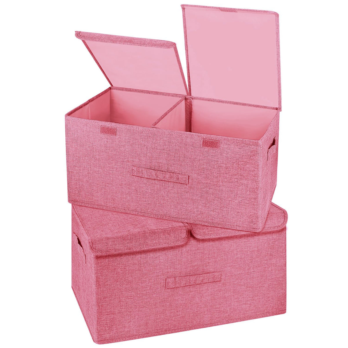 2 Pack Large Storage Boxes with Lids and Handles, Collapsible Linen Storage Bins Organizer Containers Baskets Cube with Removable Divider for Home Bedroom Closet Office (Cream, Small)