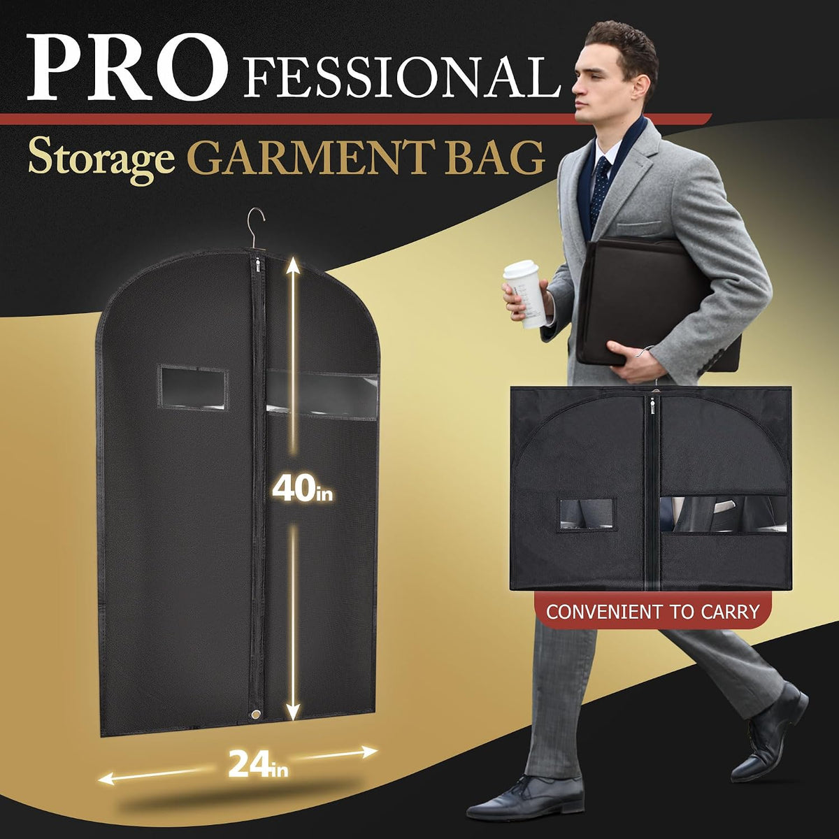 Hleelomi 2 Pack 40-in Garment Bag for Hanging Clothes Suit Bag Black