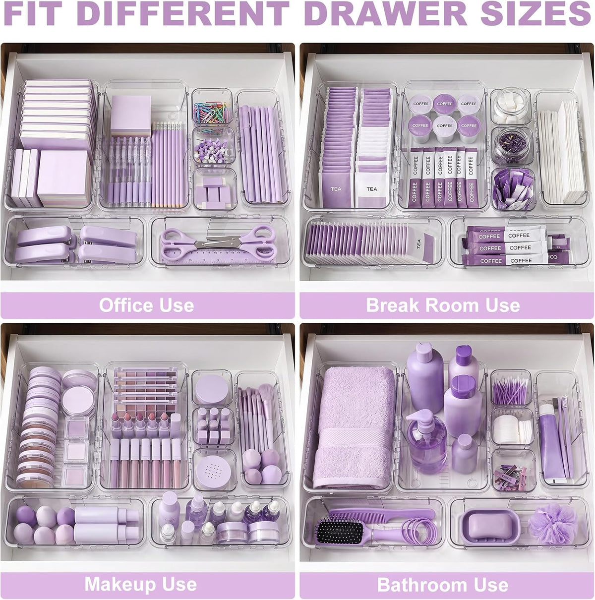 16 Pcs Drawer Organizer Set, Expandable Clear Plastic Drawer Storage Bins, Adjustable Drawer Divider Organizers, Durable Drawer Storage Extendable Trays for Gadgets, Makeup, Kitchen, Bathroom, Office