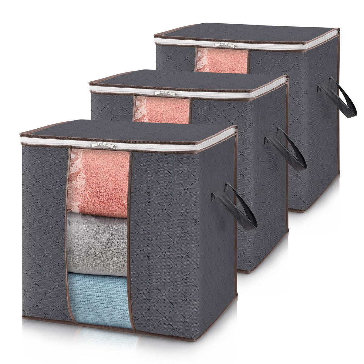 Lifewit 3 Pack 90L Clothes Storage Bins with Lids, Foldable Blanket Storage Bags with Zippers, Clear Window and Reinforced Handles, Closet and Organization for Clothing, Sweater, Comforter, Bedding
